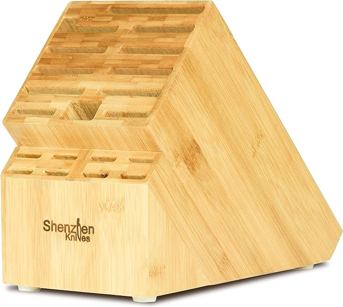 Shenzhen Knives 20 Slot Knife Block without Knives - Large Universal Wooden Block - Bamboo Countertop Knife Holder Organizer and Kitchen Storage