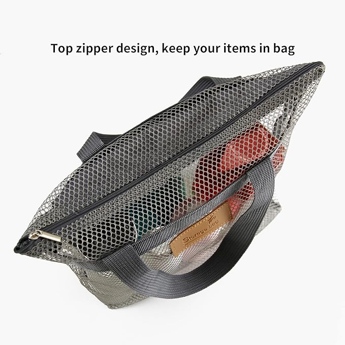 TOPASION Mesh Shower Caddy Bag Portable Hanging Toiletry and Bath Organizer with Zipper for Travel, Gym, Camping, College Dorms, Beach