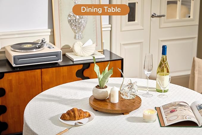 Round 11.8" Acacia Wood Decorative Tray – Farmhouse Wood Riser Pedestal Stand for Kitchen and Bathroom Decor, Counter Display, Vanity Tray (Large, 11.8" Dia)