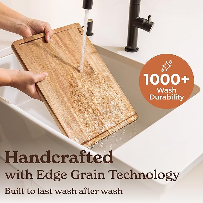 SMIRLY Acacia Wood Cutting Boards for Kitchen - Wood Cutting Board for Meal Prep, Serving, Charcuterie - Kitchen Gadgets, House Warming Gifts - Wooden Chopping Board Set of 3