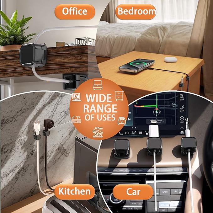 Magnetic Cord Organizer for Desk, 8 Pack Cable Clips for Cord Management, Adhesive Cable Holder for Car, Home Office Desk Accessories, Wire Organizer for Nightstand & Wall