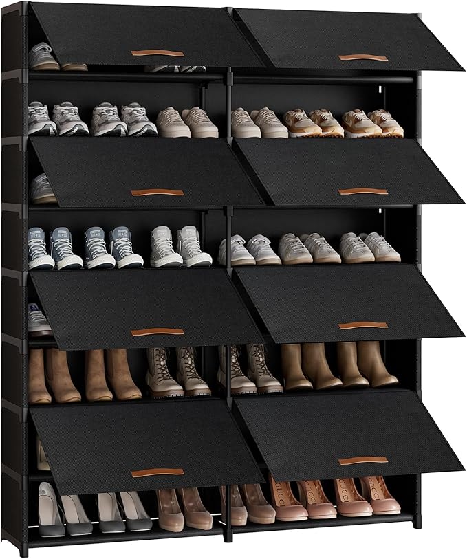 Shoe Storage Cabinet with Door, 54 Pairs Shoe Rack 2 by 9 Tier Space Saving Plastic Shoe Organizer with Cover for Closet, Hallway, Living Room, Bedroom, Garage,Black