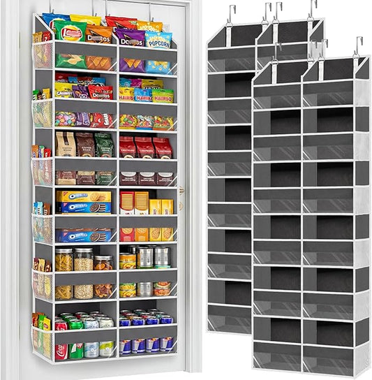 2 Pack Over The Door Organizer 6 Tiers, Extra Large Behind Door Storage of 12 Compartments, 80 lbs Weight Capacity Hanging Storage Organizer with Clear Window Kids Toys,Shoes (6 Tiers - Grey)