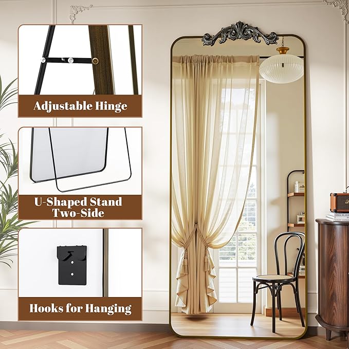 Vintage Full Length Mirror, 81"x41" Floor Mirror with Carved, Full Body Mirrors for Home Decor, Standing/Hanging Large Wall Mirrors for Bedroom/Living Room/Entryway, Bronze, Retro Style