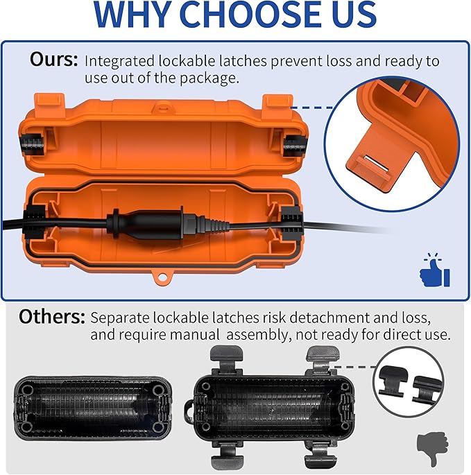 9 Pack Outdoor Extension Cord Safety Cover with Waterproof Seal IP54 Water-Resistant, Weatherproof Electrical Connection Box with 2 Latches, Plug, Socket, Holiday Decoration Light, Orange
