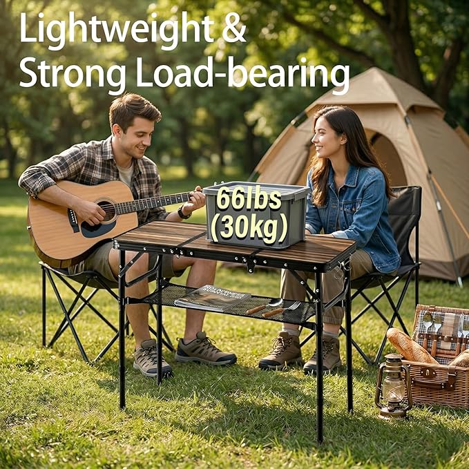 Folding Picnic Table 3ft Portable Camping Table with Adjustable Heights Lightweight Aluminum Foldable Small Card Table for Outdoor Indoor Camp Backyard BBQ