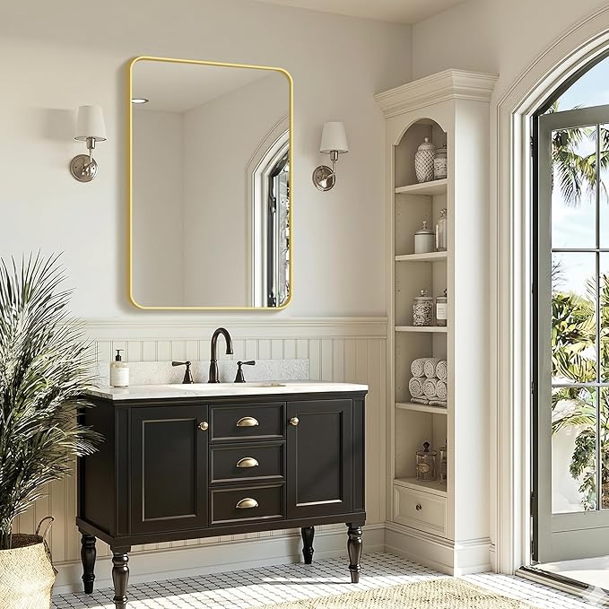 FICTOR Bathroom Mirror, 36"x24"Gold Framed Vanity Mirror for Wall, Shatterproof &Anti-Rust Bathroom Mirrors for Over Sink, Bedroom, Living Room, Entryway, Vertical/Horizontal Mount