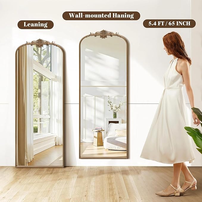 Besdomus Vintage Mirror Full Length: 21x56 French Gold Arched Full Body Mirror - Floor Antique Baroque Traditional Ornate for Entryway/Cloakroom/Bedroom/Living Room - Home Decor for Fashion-Conscious