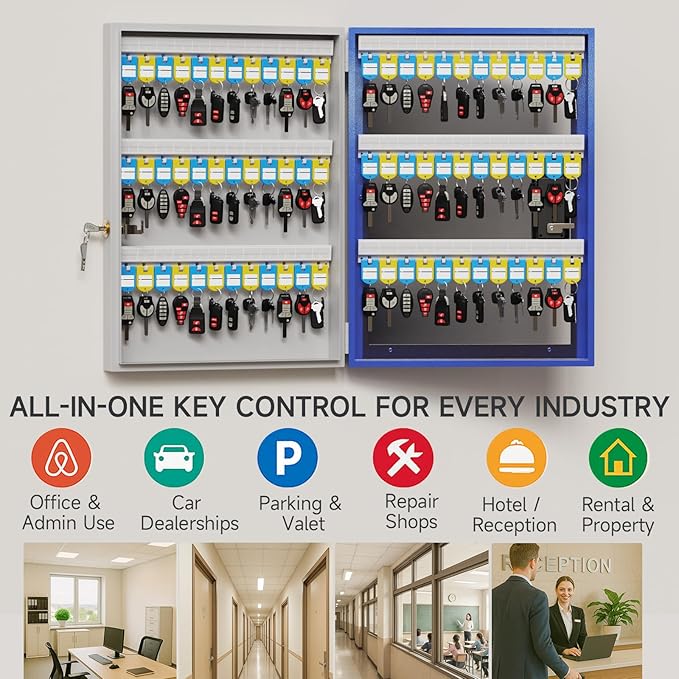 WeHere 72-Key Smart Key Lock Box, Wall-Mount Key Cabinet with Key Management App(Track Key Borrow/Return), Keypad, Bluetooth & WiFi Unlock (Sold Separately) for Commercial, School, Rental, Office
