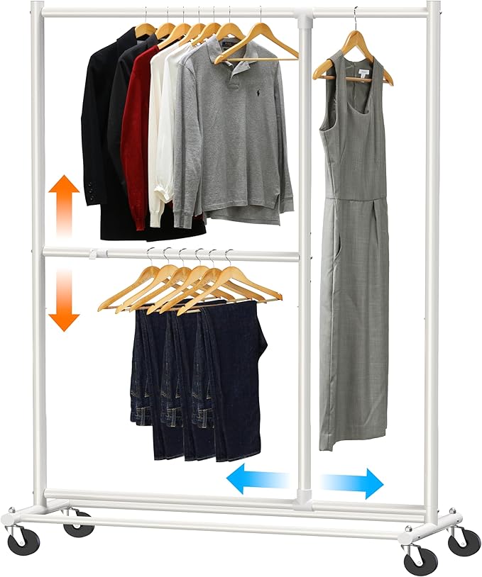 Simple Houseware Dual Bar Adjustable Clothing Garment Rack, 72 Inches Height, White