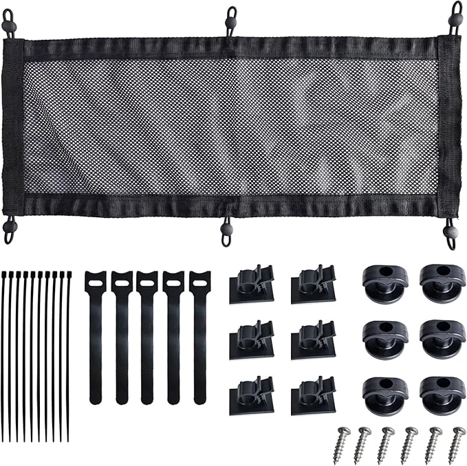 Under Desk Cable Management Net Kit – No Sag Cord Organizer for Power Strips, Mesh Cable Hammock with Screws, Clips & Ties, Wire Management for Standing Desk & Gaming Setup (24.5"x9.5")