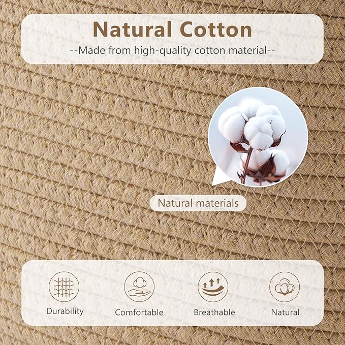 ECDYQXVU Cotton Rope Basket, Storage Baskets with Handle, 15x10x9 Inch Woven Basket for Shelves, Laundry, Towels, Clothes, Books (Jute/Brown 1Pack)