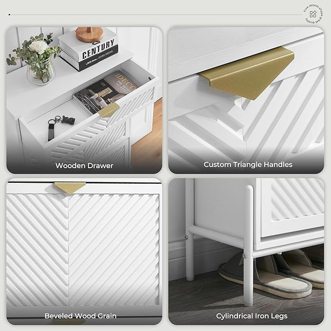 Shoe Cabinet Storage with 2 Flip Drawers, Narrow Hidden Shoes Organizer Cabinet for Entryway, Freestanding Slim Shoe Rack Front Door Entrance(White)
