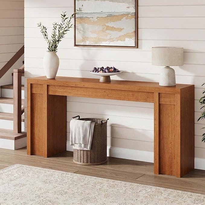 Garvee 70.9 in Long Entryway Table, Wooden Farmhouse Console Table Below Mounted TV, Thick Sofa Table Behind Couch Table, Long Console Tables for Entryway Living Room, Honey Brown