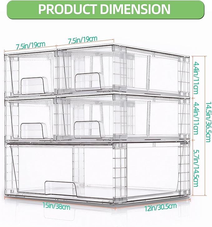 Stackable Storage Drawers(5 Pack),High-strength Clear Plastic Multi-purpose Organizer Bins with Handles, Easily Assemble Acrylic Drawers for Bathroom Closet Cabinet Pantry Under Sink