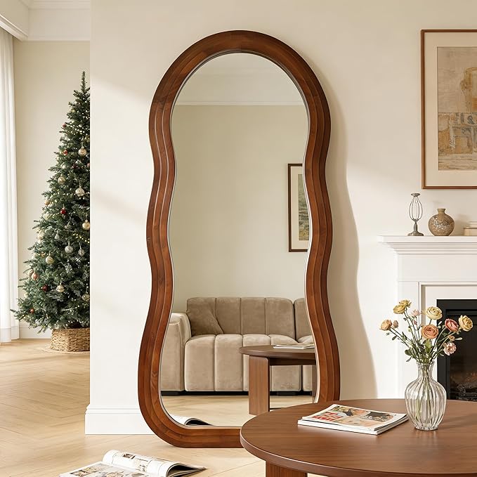 Wavy Full Length Mirror, 67"x31.5" Organic Floor Mirror with Triple-Layer Solid Wood Frame, Large Irregular Aesthetic Mirrors for Living Room Entryway Hallway, Leaning/Hanging