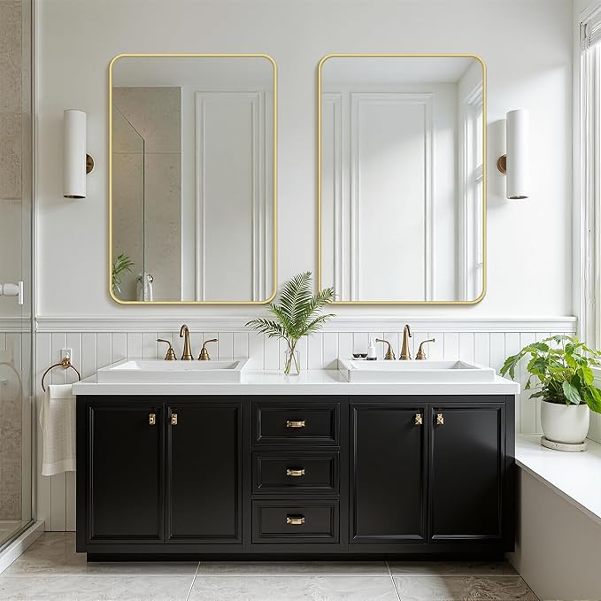 FICTOR Bathroom Mirror, 2 Pack 36"x24" Gold Framed Vanity Mirror for Wall, Shatterproof &Anti-Rust Bathroom Mirrors for Over Sink, Bedroom, Living Room, Entryway, Vertical/Horizontal Mount