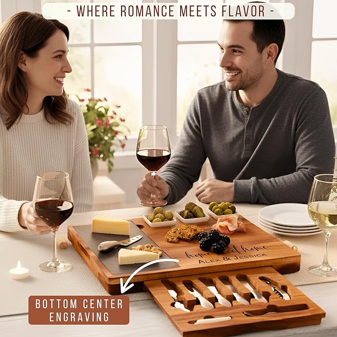 Personalized Charcuterie Board Set with Stainless Steel Knives – Custom Wedding, Bridal Shower, Anniversary, Engagement, Birthday Gift for Her, Women, Mom, Housewarming, Couples, Mother’s Day Gifts