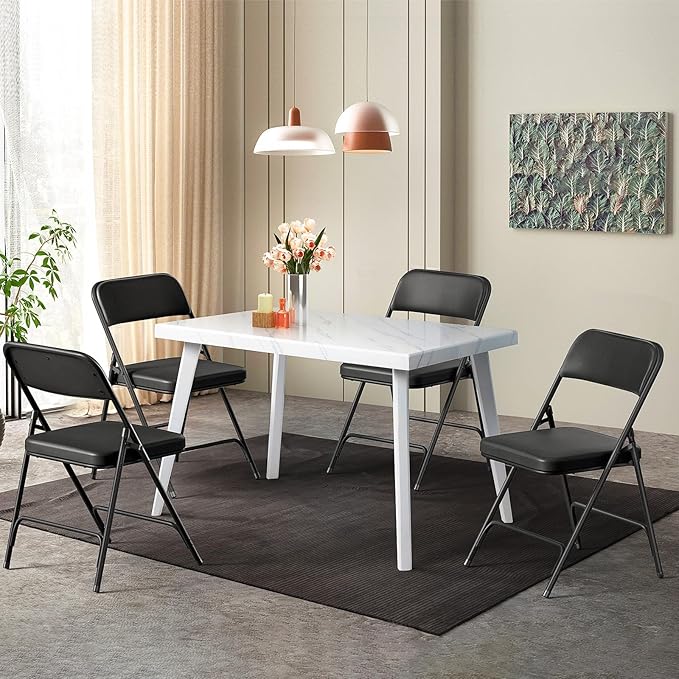 VINGLI Padded Folding Chairs with Thick Seat Cushion, Portable, Durable & Extra Comfortable Foldable Chairs for Indoor & Outdoor Events, Banquet, Party, Dinning, Work, Craft, PU, Black, 4 Pack
