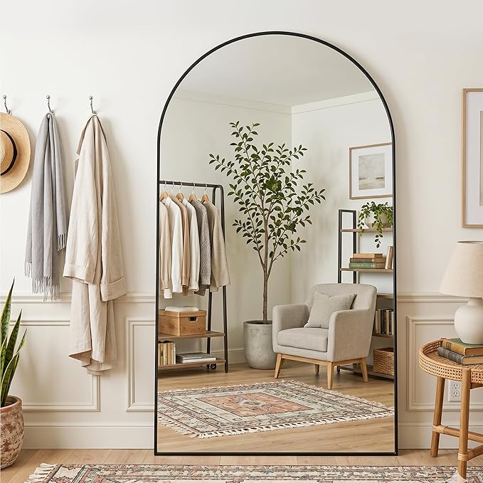MISSDAY Large Arched Full Length Mirror, 81"x41" Oversized Full Body Mirror with Stand, Floor Mirror Long Free Standing, Leaning or Hanging, Frame Wall-Mounted Mirrors Wall Mirrors for Bedroom, Black