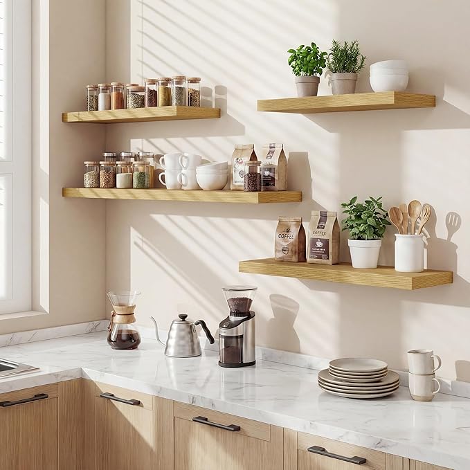 24 Inch Floating Shelves for Wall Decor,9.3" Deep Floating Shelf Wall Book Shelves,Large Display Storage Shelf,Wall Mounted Shelves with Invisible Bracket for Living Room,Bedroom,Bathroom,Kitchen,Oak
