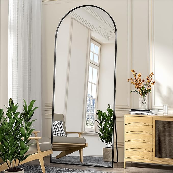 Antok Arched Full Length Mirror, 71"x28" Black Metal Frame Floor Mirror for Bedroom Living Room, Freestanding/Wall Mount/Leaning