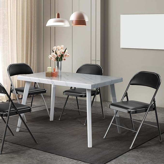 VINGLI 1 Pack Folding Chairs with Padded Seats, Metal Frame with Pu Leather Seat & Back, Capacity 350 lbs, Set of 1, Black