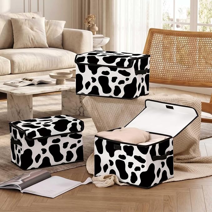 Stackable Storage Bins with Lids,Closet Organizers Fabric Box for Home and Office,Blanket Clothes Organizers,Under Bed Storage Containers 3 Pack