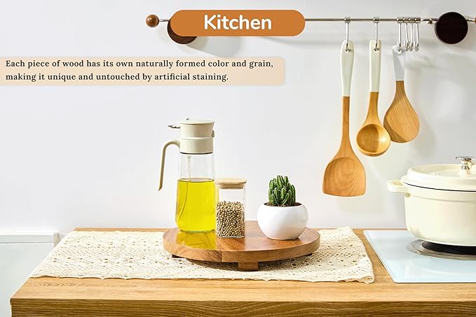 Round 11.8" Acacia Wood Decorative Tray – Farmhouse Wood Riser Pedestal Stand for Kitchen and Bathroom Decor, Counter Display, Vanity Tray (Large, 11.8" Dia)