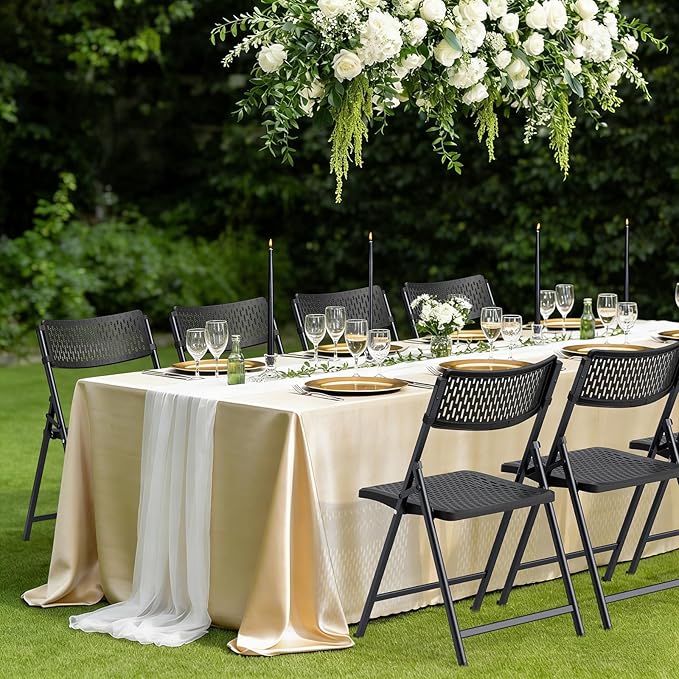 Black Folding Chairs 4-Pack, Breathable Plastic for Card Tables & Indoor Outdoor, Easy-Clean & Supports 400 Lbs