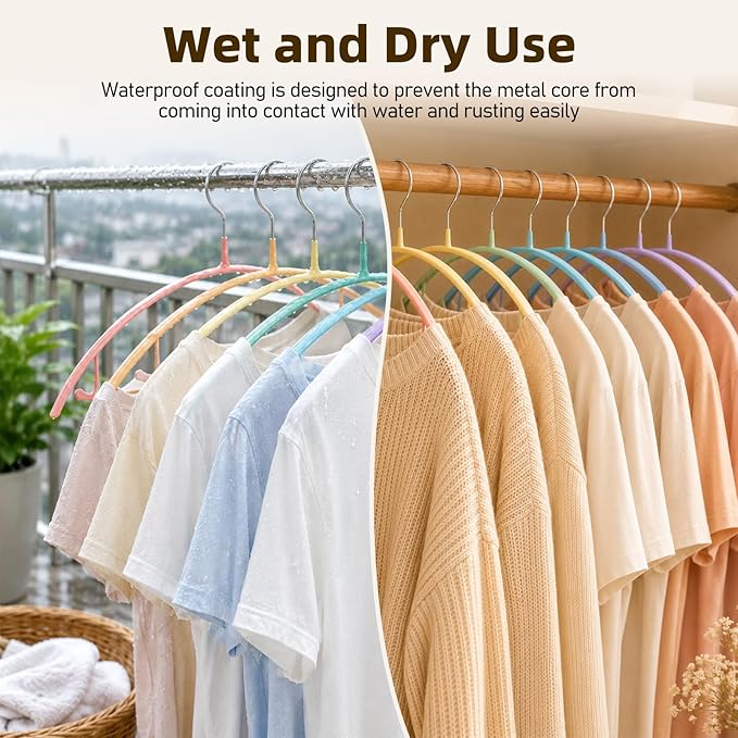 Heavy Duty Metal Coat Hangers 14 Pack, Sweater Hangers No Shoulder Bump, Non-Slip PVC Coating, Space Saving Clothes Hangers for Sweaters, Coats, Shirts, Skirts, Jackets, Pants