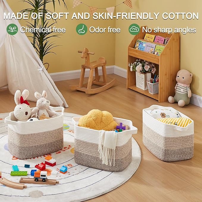 OIASKET Storage Baskets for Organizing, Woven Baskets for Shelves, Rectangle Decorative Organizer for Storage Clothes, Toy, Books, Towels Nursery Bins 3 Pack (Gradient Yellow, 13"x9.85"x8.7")