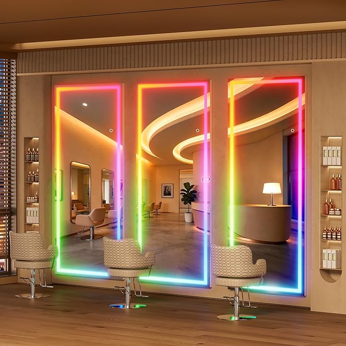 Hasipu 81"x33" LED RGB Bluetooth Home Gym Mirror Full Length with Lights, Wall Mount & Free Standing Full Body Mirror for Bedroom Workout Yoga, Detachable Stand, 7 Color & Brightness Adjustable