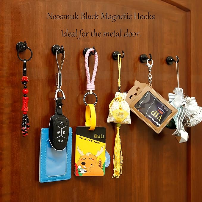 Neosmuk Magnetic Hooks, Heavy Duty 40lb+ Strong Magnet Hook for Cruise Cabins, Cruise Essentials 2026 for Hanging, Metal Wall Refrigerator Hangers (Black, 10 Pack)