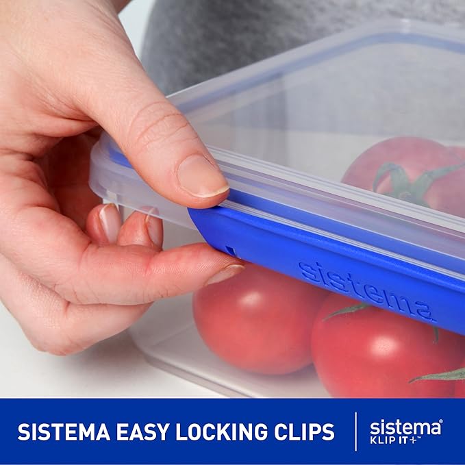 Sistema KLIP IT Rectangular Collection Food Storage Container, 101 oz./3 L, Clear/Blue