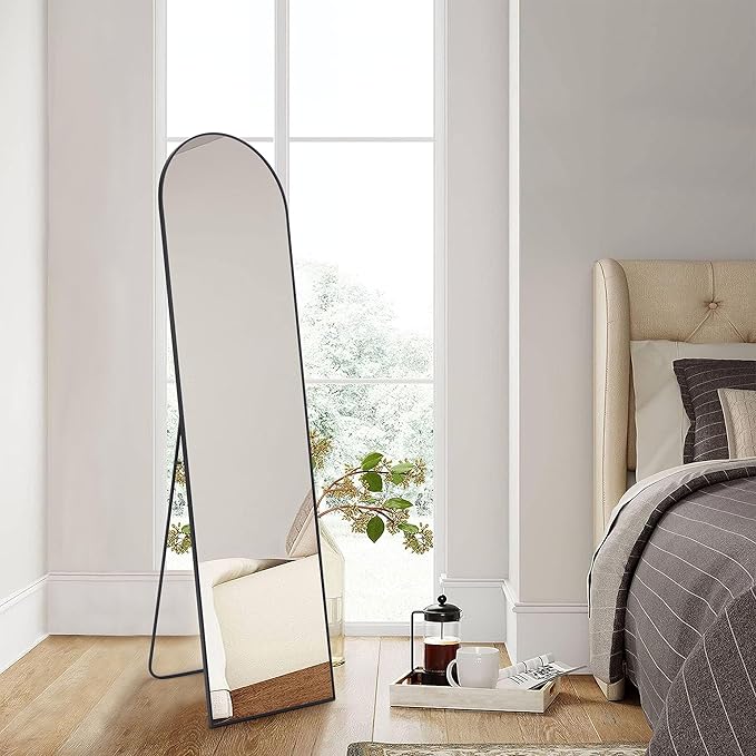 NEWBULIG 59.1"x15.7" Arched Full Length Mirror, Full Body Floor Mirror with Aluminum Alloy Thin Frame, Wall or Standing Mirror for Bedroom, Living Room, Dressing Room, Black