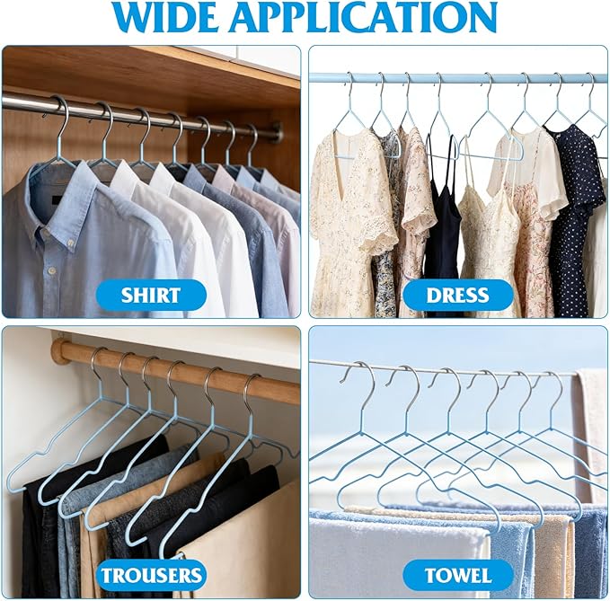 Clothes Hangers 50 Pack,Sturdy Thin Space Saving Blue Hangers,Non Slip Metal Wire Plastic Coat Hanger for Clothes Storage Home Improvement
