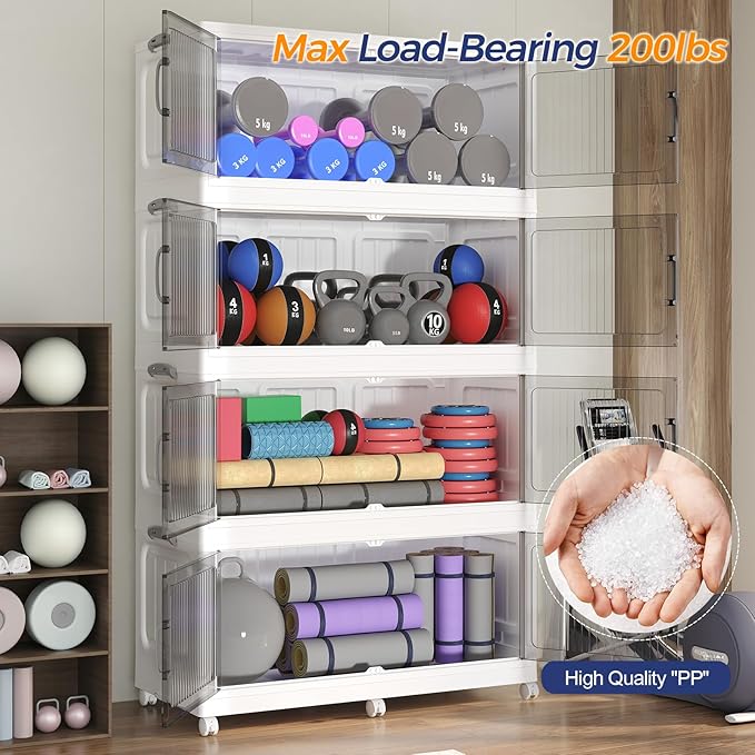 Extra Large Stackable Storage Bins with Lid, 250Gal/1000QT Foldable Collapsible Storage Box with Doors, Wheels and Drawers, Plastic Closet Organizer Container for Kitchen, Bedroom, Dorm, 5Pack