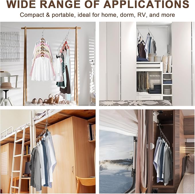 Space Saving Hangers, 8 Pack Metal Clothing Chain Hangers with 7 Holes, Closet Organizer & Cascading Hanger Organizer for Dorm, Home, RV Wrinkle Reducing, Small Space Storage Solution