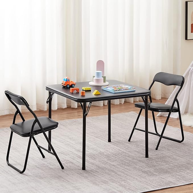 VECELO 24'' Kids Folding Activity Card Table, with Soft Padded Tabletop, 1 Piece, Matte Black