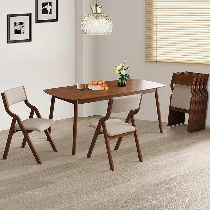 Ball & Cast Padded Folding Chairs 2 Pack,Solid Wood Frame,18" Seat Height,Ergonomically Designed Back and Cushion,Easy Carry,No Assembly Required,for Kitchen,Restaurant,Taupe+ Walnut