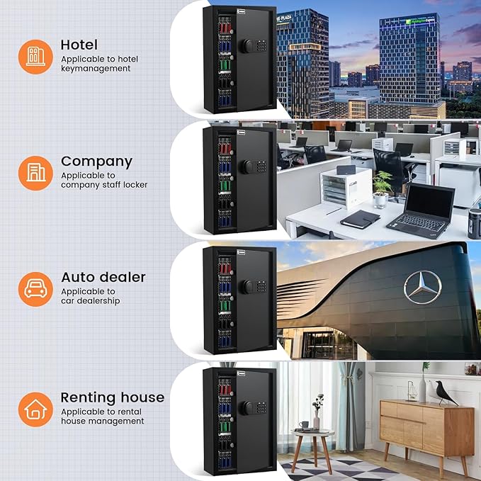 XDeer 212-Key WiFi Safe Wall Mount with Advanced Anti-Theft & LED Light, Key Cabinet with Combo & Key Lock for Hotels, Offices & Car Dealerships 1PCS