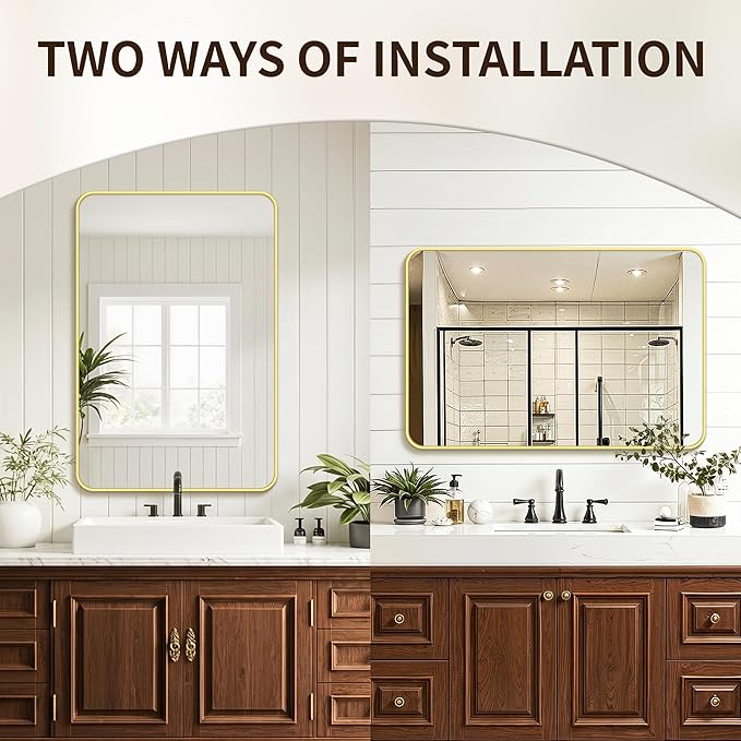 FICTOR Bathroom Mirror, 2 Pack 36"x24" Gold Framed Vanity Mirror for Wall, Shatterproof &Anti-Rust Bathroom Mirrors for Over Sink, Bedroom, Living Room, Entryway, Vertical/Horizontal Mount