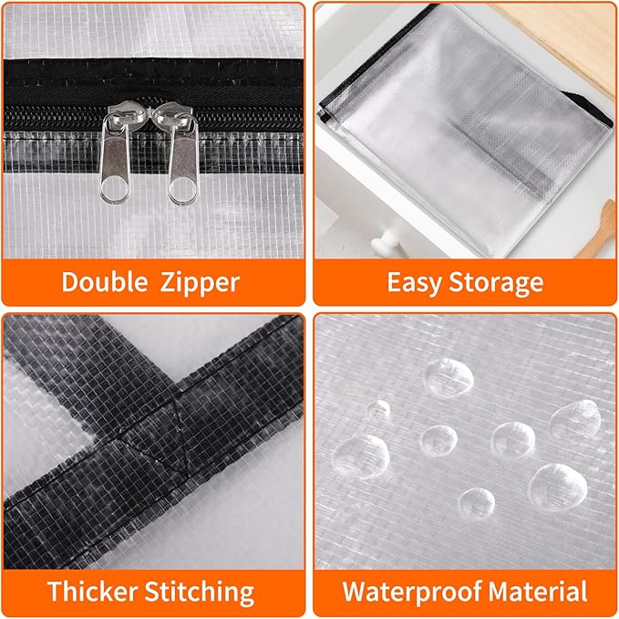 TasticTotes 4 Pack Clear Storage Bags for Comforter, Clothes & Bedding, Plastic Blanket Storage with Zipper and Handle, Moving Bags, Closet Organizer and Under-Bed Storage (90L)