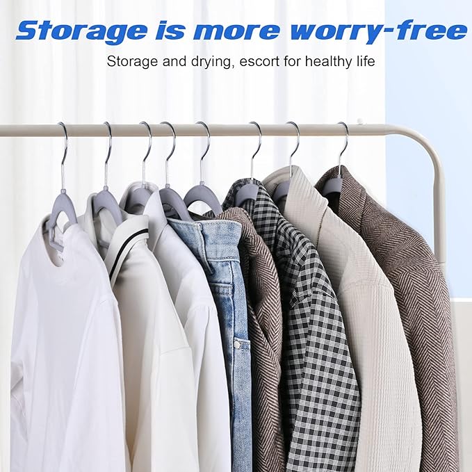Heavy Duty Standard Plastic Hangers 50 Pack with Non-Slip Design,360°Swivel Hook Space Saving Organizer for Bedroom Closet,Shirts,Pants,Strong Enough for Coat(Grey)