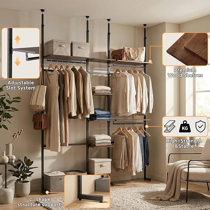 M MZG Heavy Duty Garment Rack Clothes Rack Storage Closet Clothing Rack Black 16.8" D x72.1 W x 137.9" H
