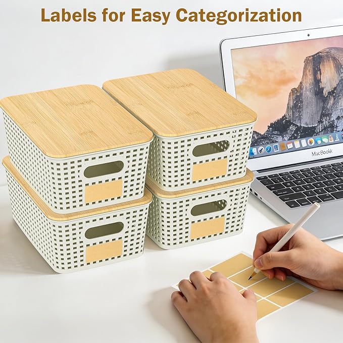 Stackable Storage Basket: Plastic Baskets Bins, Baskets for Organizing, Pantry Decorative Containers for Closets, Cabinets, Shelves(8 Pack, White)