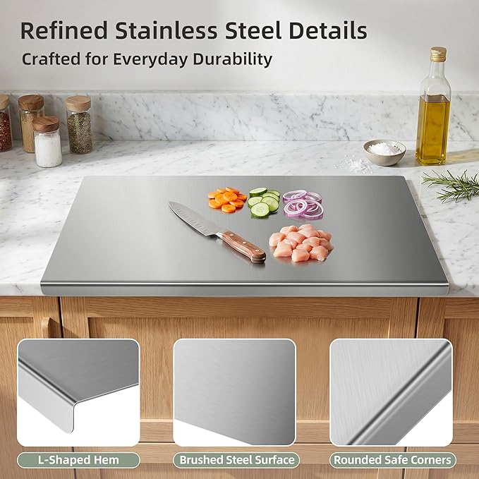 Stainless Steel Cutting Board with Lip, Metal Chopping Board for Kitchen Countertop, Single Stainless Steel Cutting Board For Food Prep (24 x 16 in / 60× 40 cm)