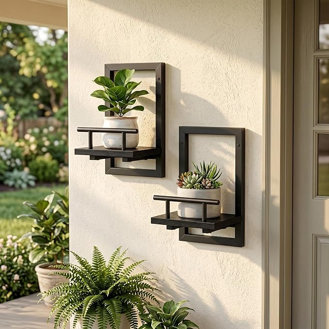 Sbosbo Floating Shelves for Wall, Plant Shelf Indoor, Wall Planters for Indoor Floating Plant Shelves for Bedroom, Living Room, Kitchen, Office, Bathroom Decor (Black, 3 Pack)