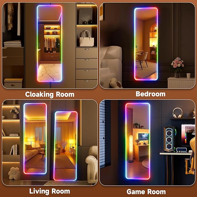 Hasipu 51"x17.7" LED RGB Door Mirror Full Length, Full Body Full Length Over The Door Mirror with Lights, Door Hanging & Wall Mounted Mirror for Bedroom, Living Room, Cloakroom